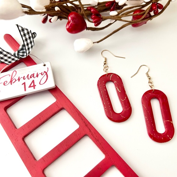❤️Red and Gold Marbled Dangle Earrings - Picture 3 of 4